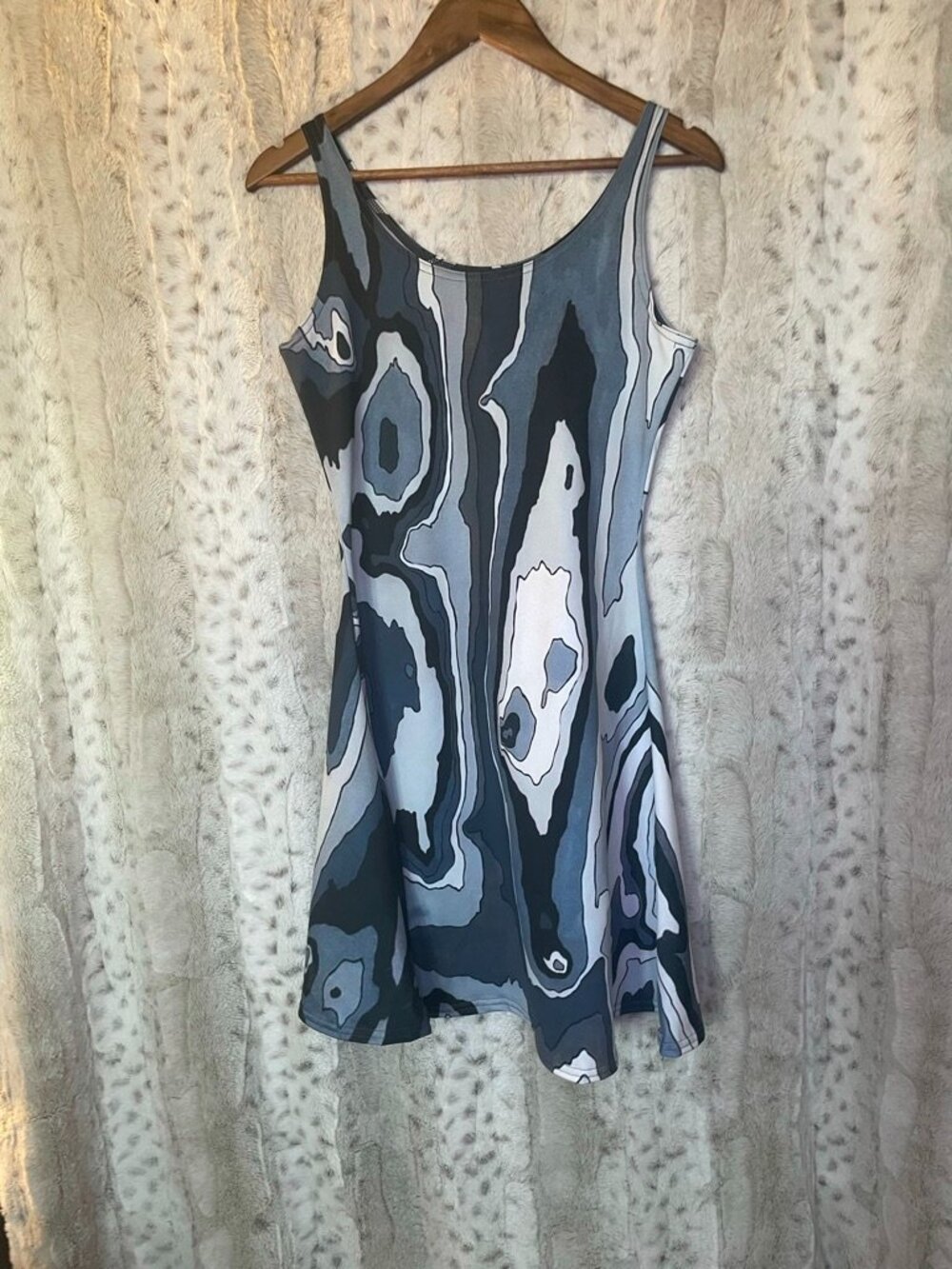 Art of Where Abstract Print Flare Mini Dress Size L Blue Gray Black